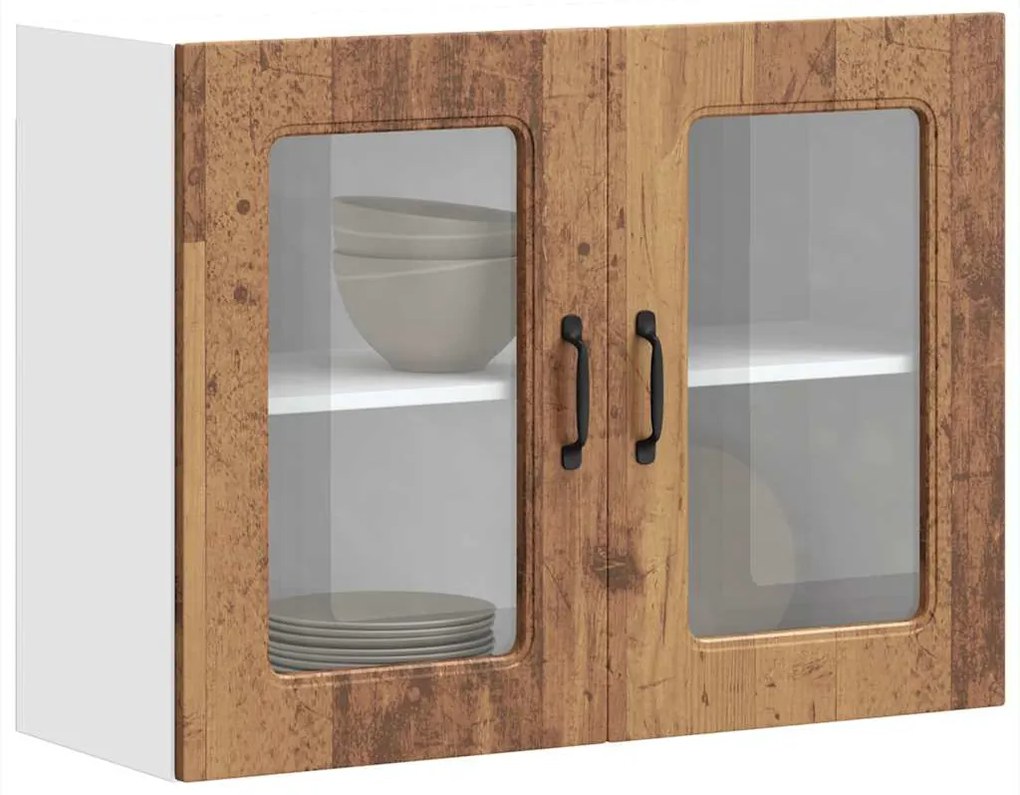 vidaXL Armário de parede de cozinha porta vidro Kalmar madeira velha