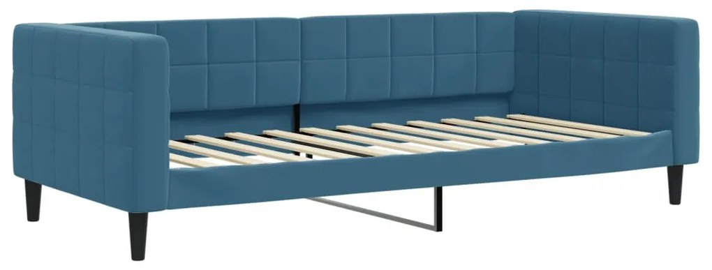 Sofá-cama com gavetão e colchões 90x200 cm veludo azul