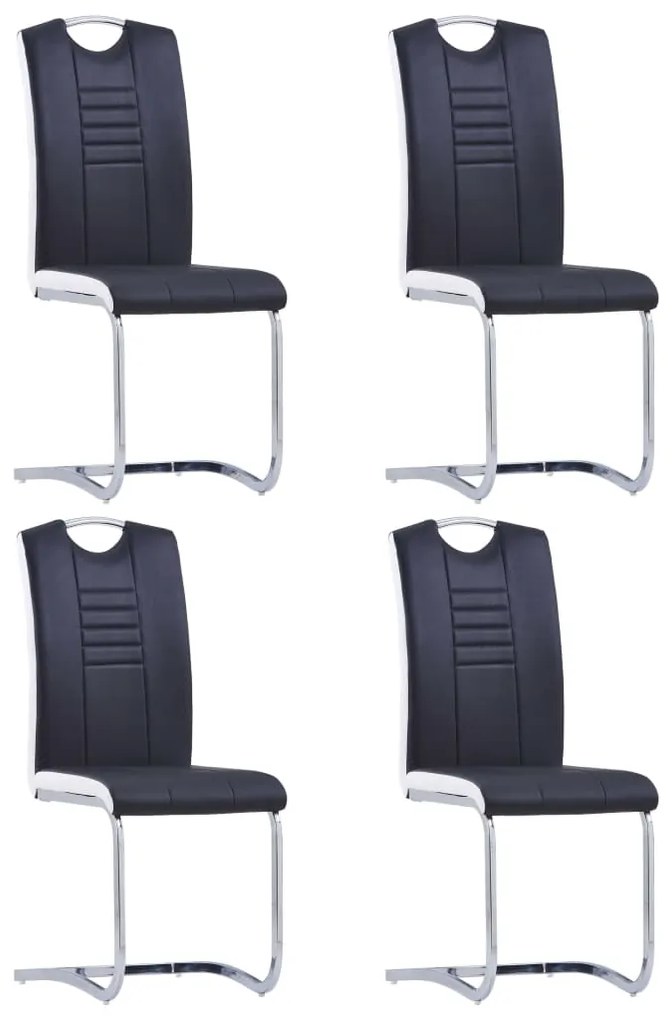 vidaXL Cadeiras de jantar cantilever 4 pcs couro artificial preto