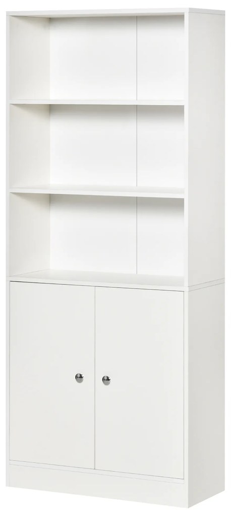 Estante para Livros com 3 Compartimentos Abertos e 1 Armário com Prateleira Ajustável Armazenamento para Sala de Estar Escritório 70x29,5x167 Branco