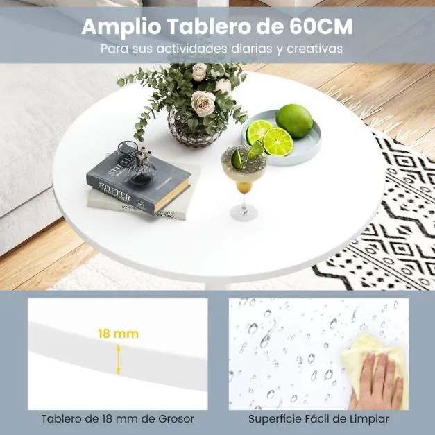 Conjunto 2 mesas bar redondas (BANCOS NÃO INCLUIDOS) com altura de bar 60 x 60 x 101,5 cm conversível em mesa de café com altura de 56 cm branca