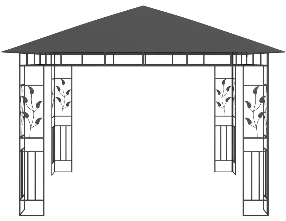 Gazebo c/ mosquiteiro e cordões luzes LED 3x3x2,73m antracite