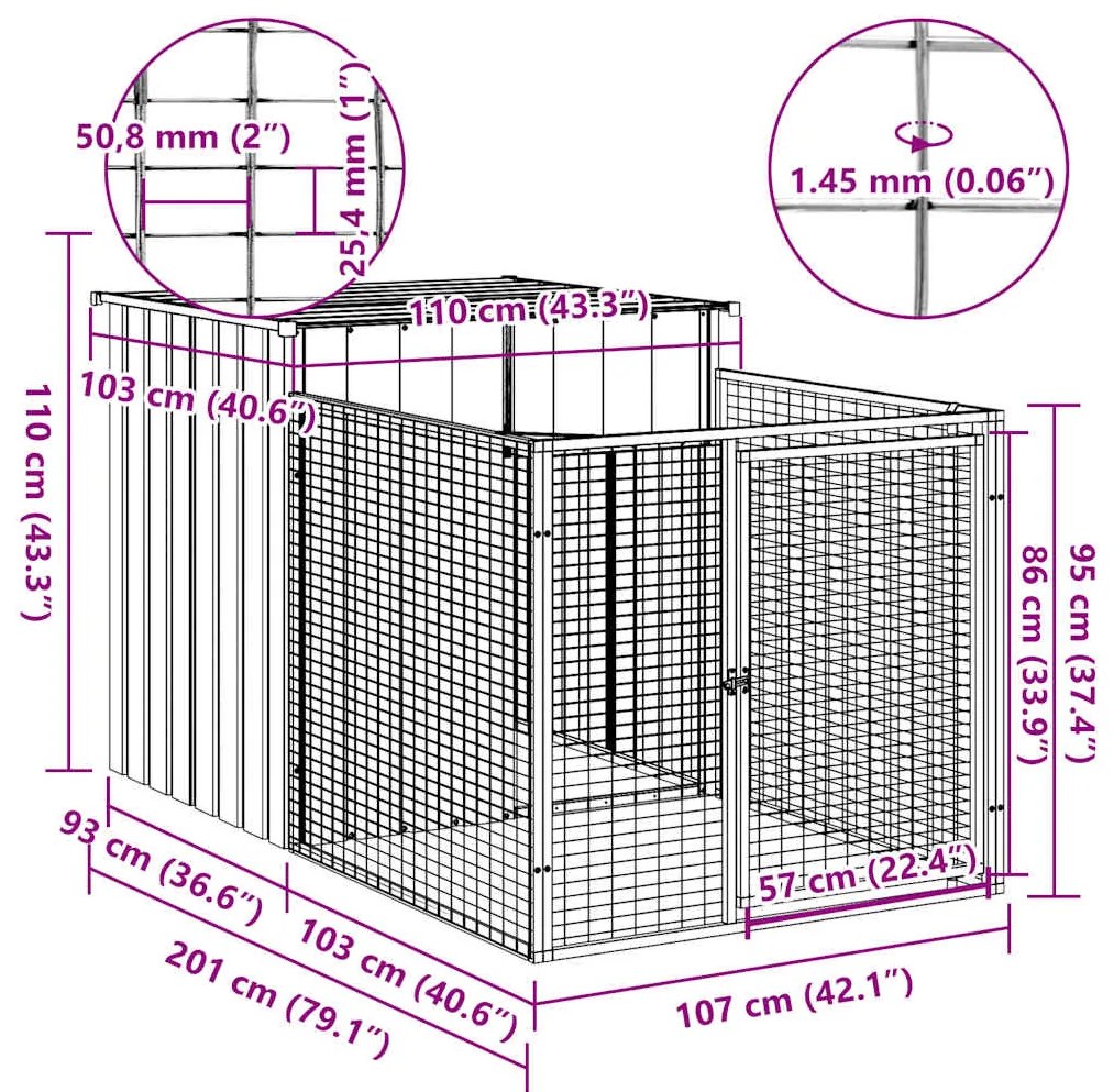 Casota para cães com parque aço galvanizado antracite