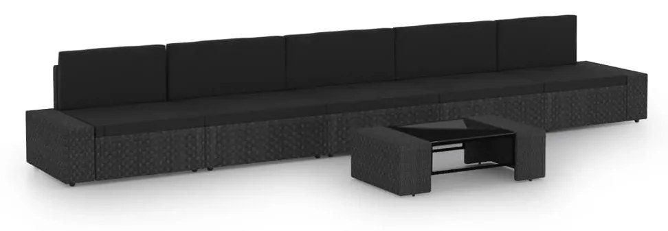 vidaXL 6 pcs conjunto lounge de jardim c/ almofadões vime PE preto