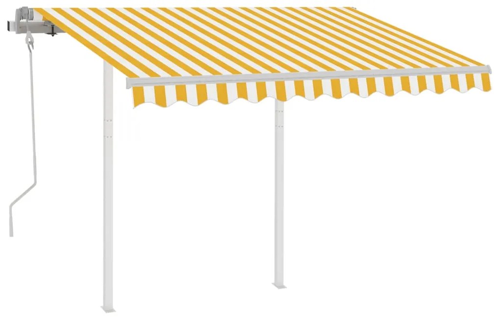 Toldo retrátil manual com postes 3x2,5 m amarelo e branco