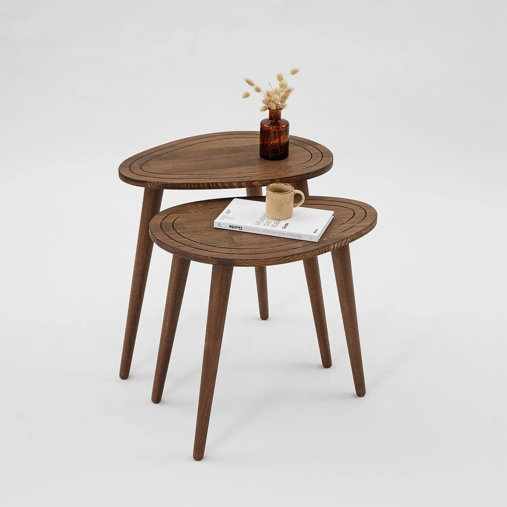 Conjunto de Mesas de Apoio Sweet - Cor Nogueira - 50cm x 48cm x 33cm e