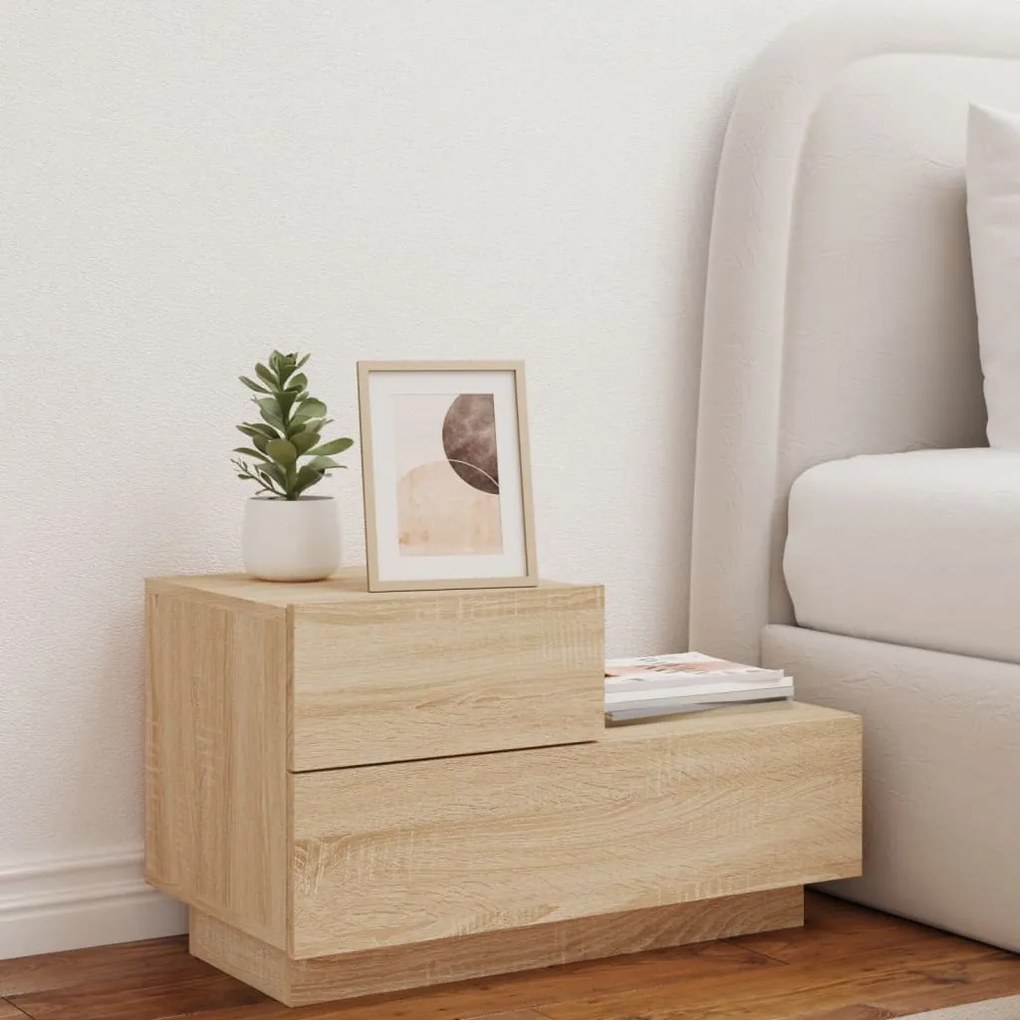 Mesa de cabeceira com luzes LED 70x36x40,5 cm carvalho sonoma
