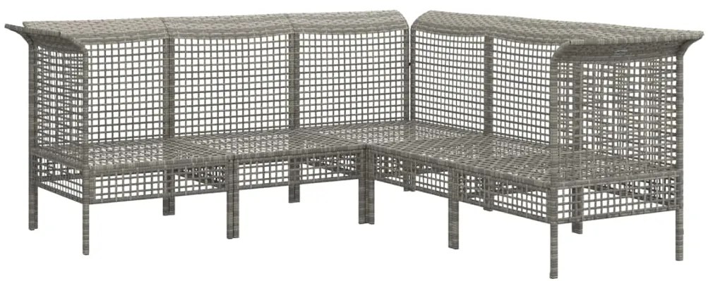 5 pcs conjunto lounge de jardim c/ almofadões vime PE cinzento