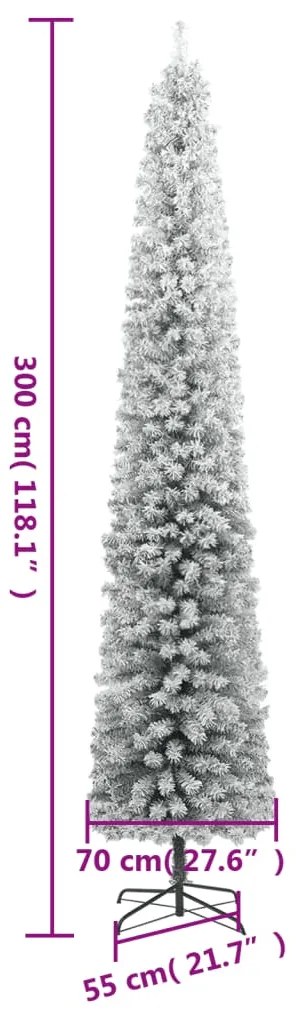 Árvore de Natal fina c/ suporte e flocos de neve 300 cm PVC