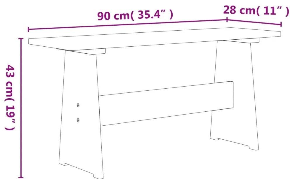 Mesa de jantar com banco REINE pinho maciço castanho mel/branco