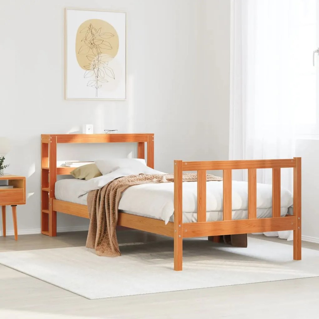 vidaXL Estrutura cama c/ cabeceira 100x200cm pinho maciço castanho-mel