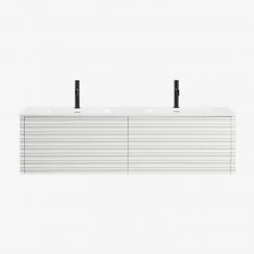Conjunto De Móvel De Casa De Banho Suspenso Em Madeira Com Lavatórios Integrados Noura Branco & Sem Espelho & 2 X Preto Mate - Sklum