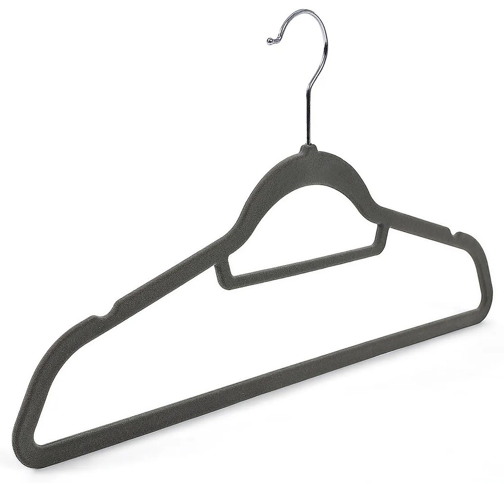 Conjunto de 100 cabides em veludo com barra 45 x 23,5 cm cinzento