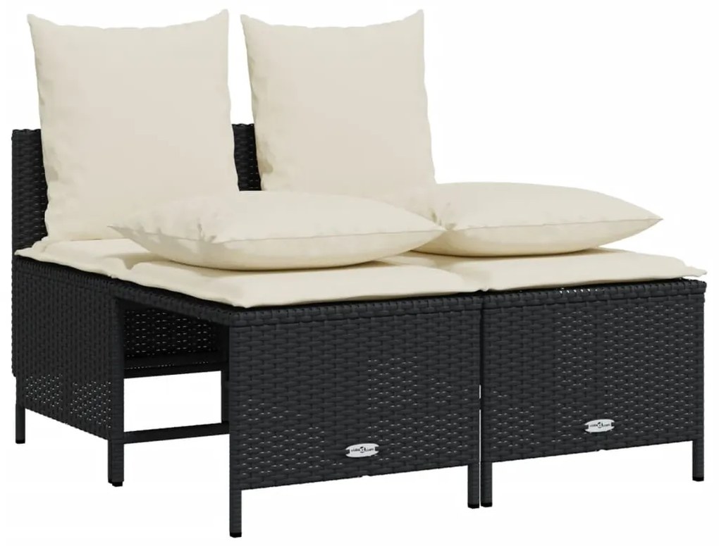 5 pcs conjunto sofás de jardim com almofadões vime PE preto