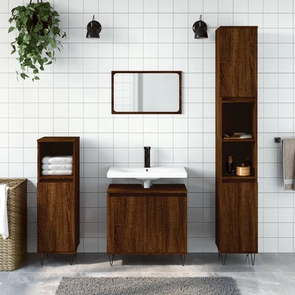 vidaXL 3 pcs conjunto móveis WC derivados de madeira carvalho castanho