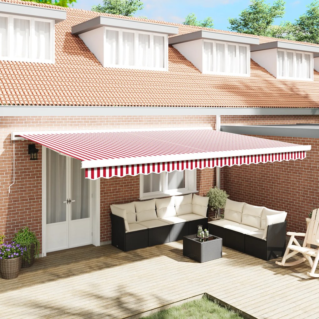 vidaXL Toldo Manual Retrátil Vermelho e Branco Listrado 500x300 cm