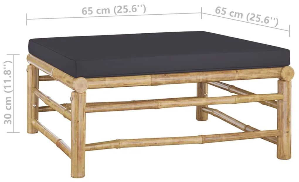 8 pcs conj. lounge jardim em bambu c/ almofadões cinza-escuro