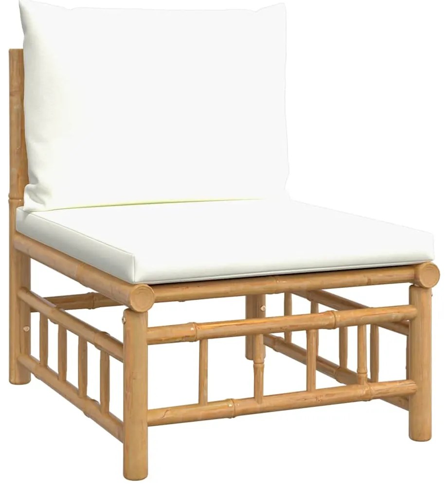 2 pcs conjunto lounge de jardim bambu c/ almofadões branco nata
