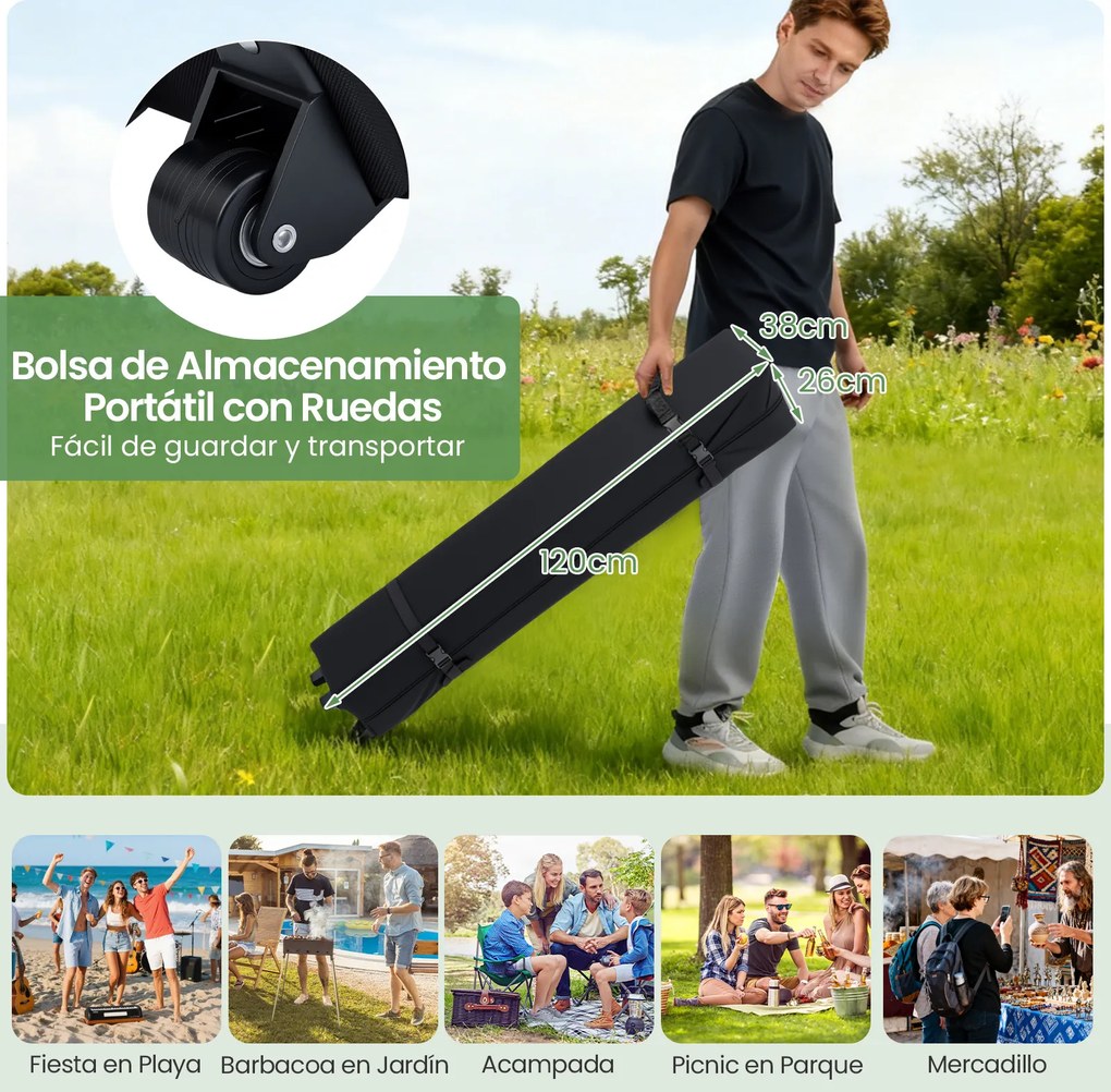 Tenda dobrável com 6 painéis laterais 300 x 600 x 250-270 cm, 6 x Sacos de areia, estrutura metálica, altura ajustável, 10 estacas, 6 cordas, saco com