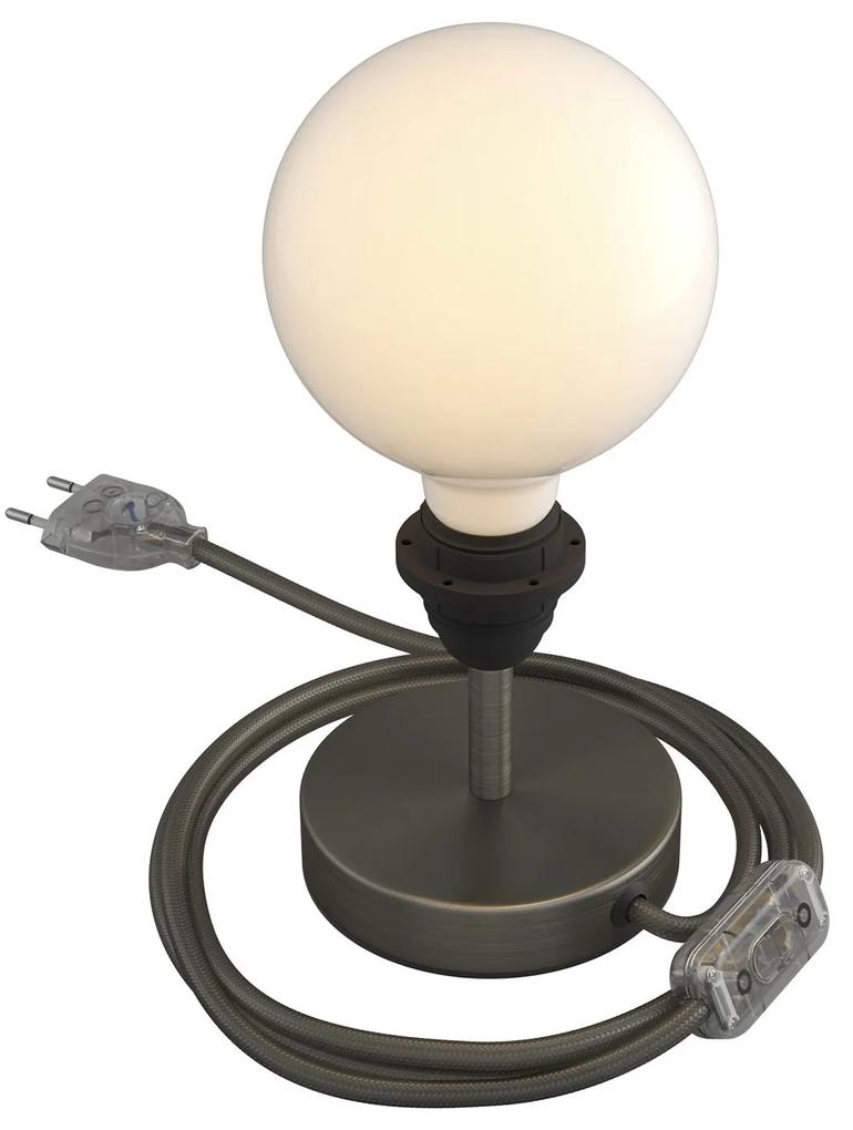 Alzaluce - metal table lamp for lampshades with fabric cable, switch and 2 poles plug - 5 cm Titânio escovado
