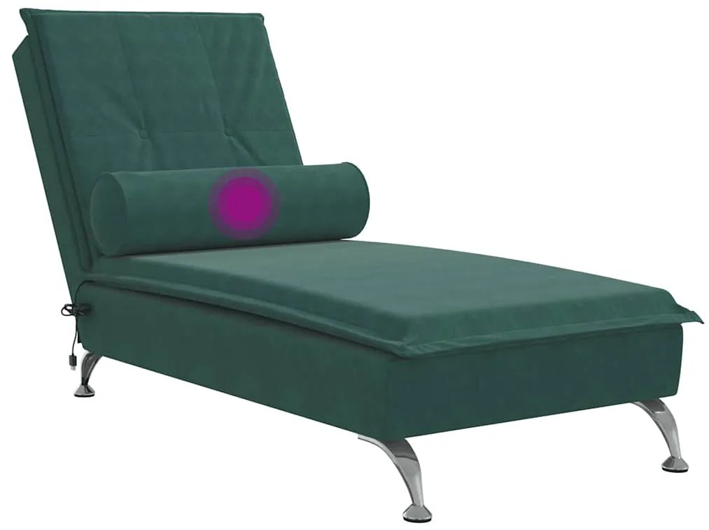 Chaise lounge de massagem com rolo tecido verde-escuro