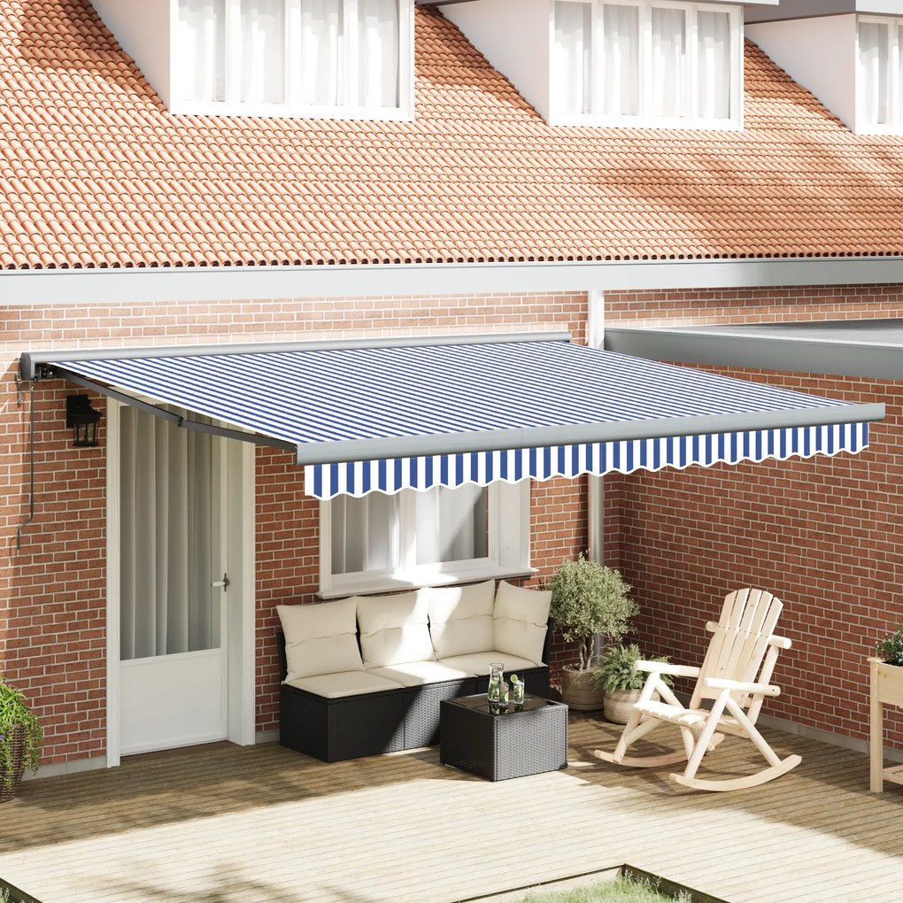 vidaXL Toldo Retrátil Automático Azul e Branco 400x300 cm