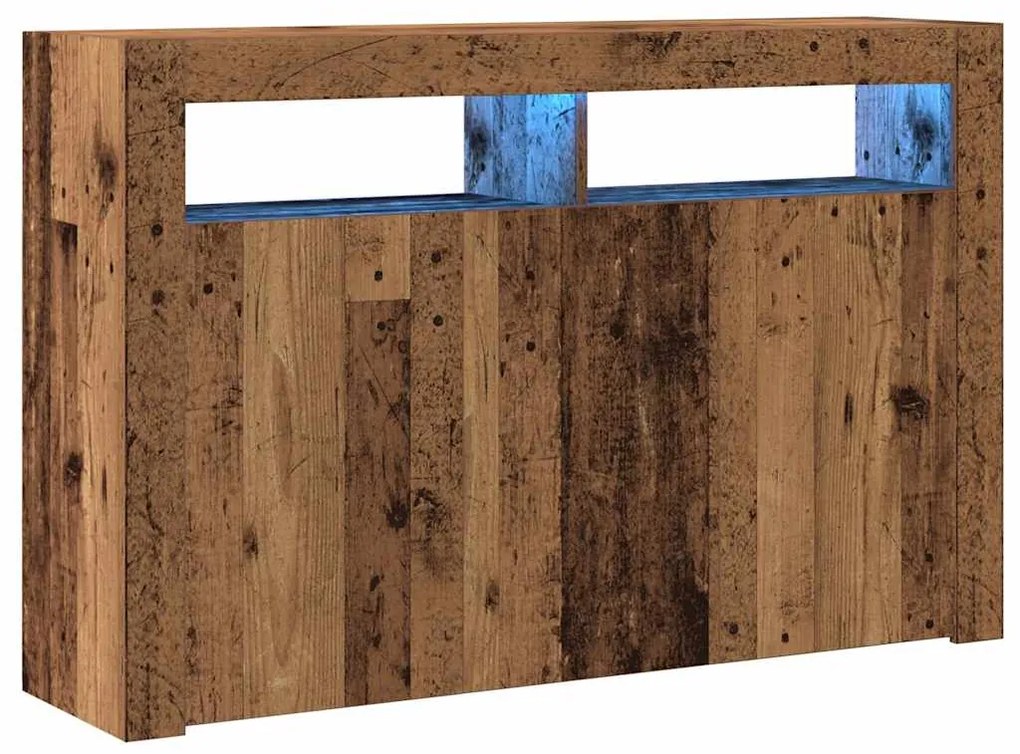 Aparador luzes LED 115,5x30x75 cm deriv. madeira madeira velha