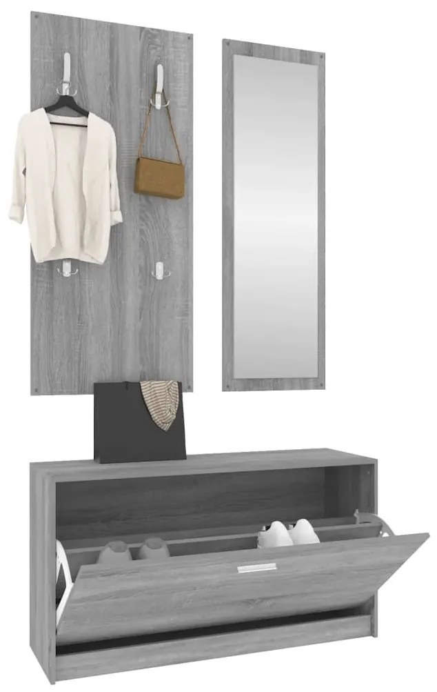 Conjunto de sapateira 3 em 1 derivados madeira cinzento sonoma