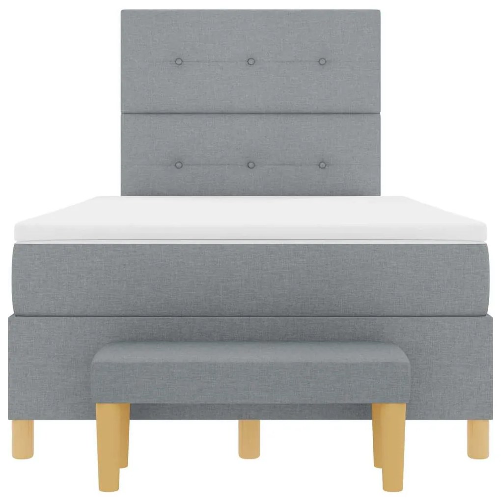 Cama Box Spring com colchão e banco cinza claro 120x190 cm tecido