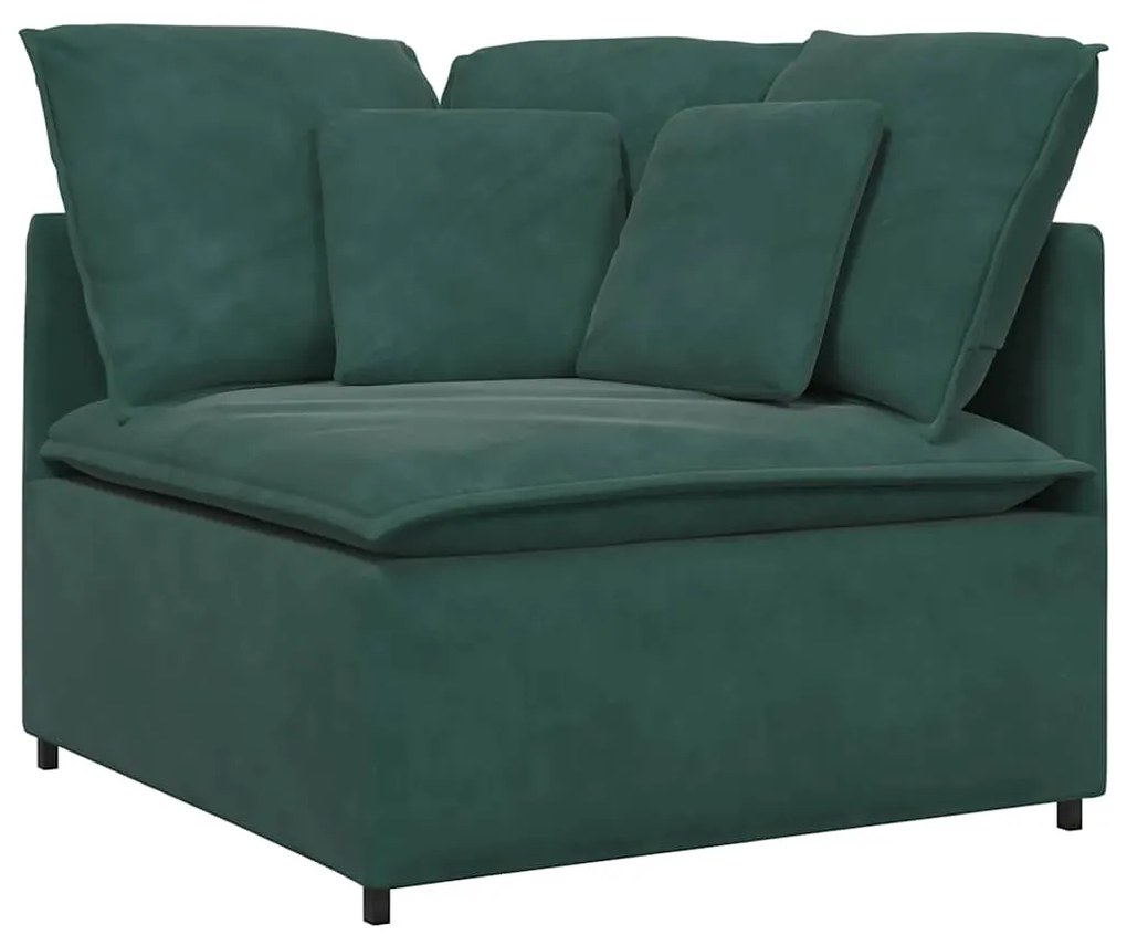 Sofá modular com pufes e almofadas veludo verde-escuro