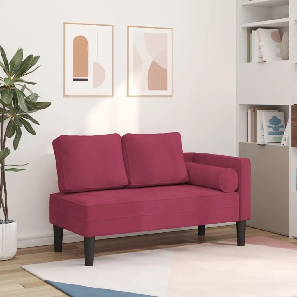 Chaise longue com almofadões veludo vermelho tinto