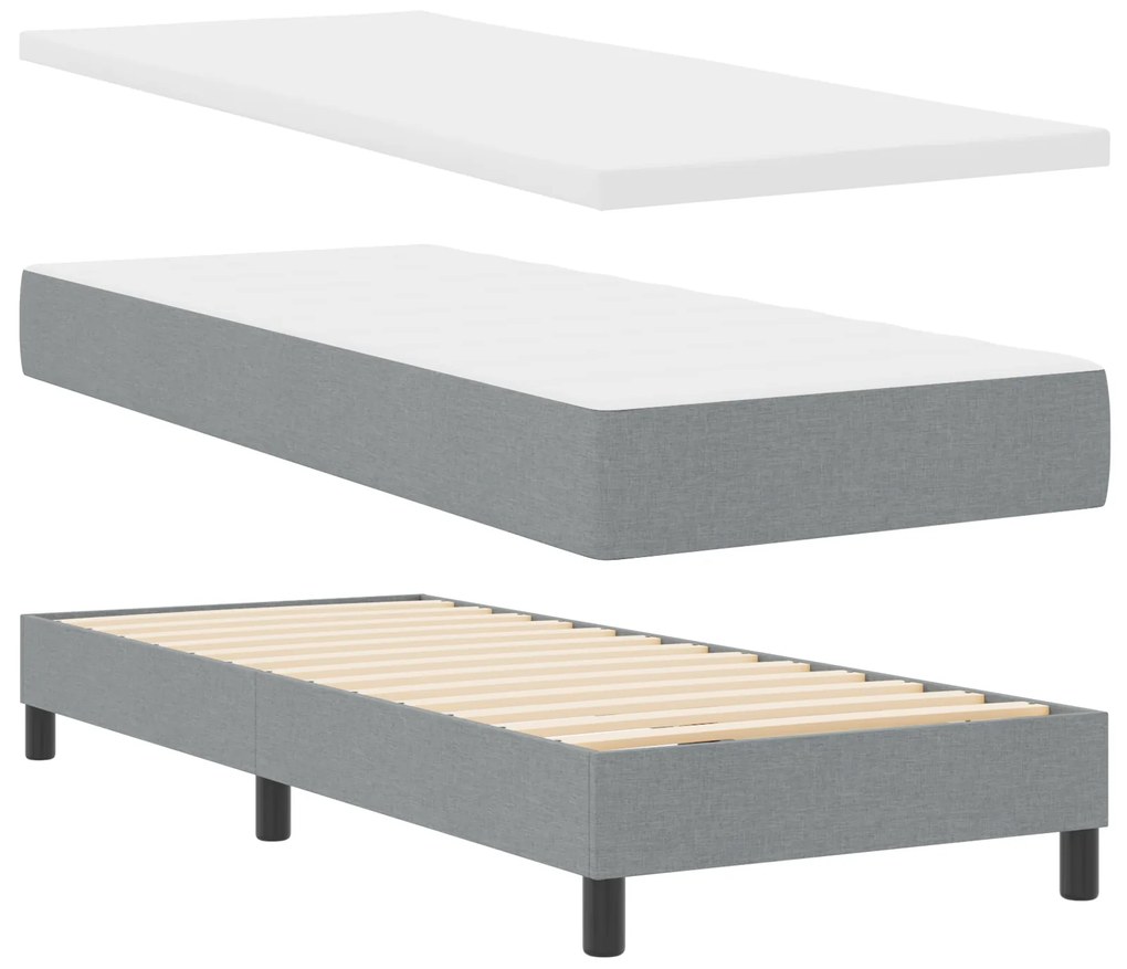 Cama Box Spring com Colchão Cinza Claro 80x200 cm Têxtil