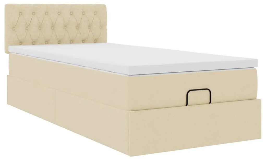 Cama Otomana com colchão &amp; LEDs 90x200 cm tecido creme