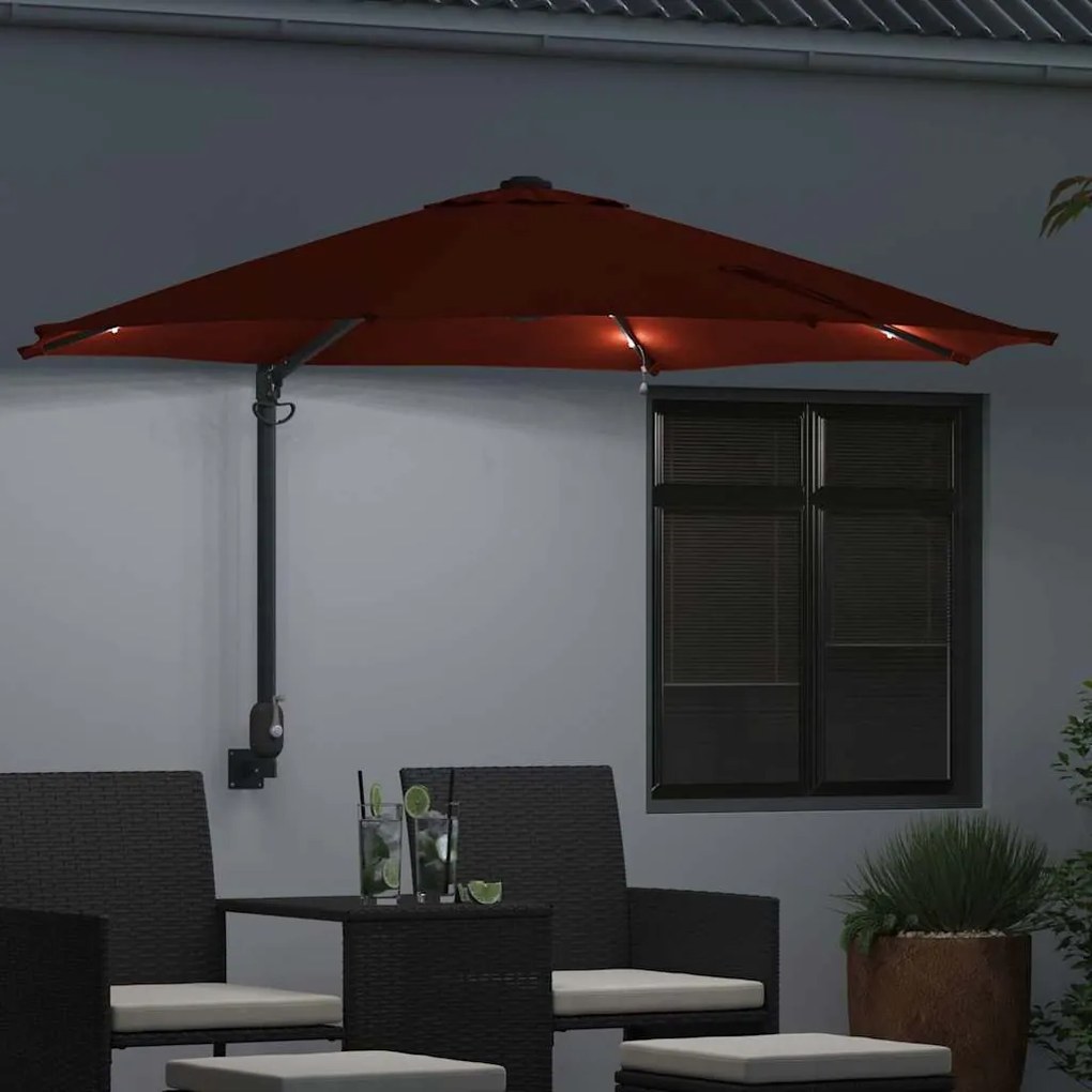 Guarda-sol de Parede com LEDs Terracota 248 cm