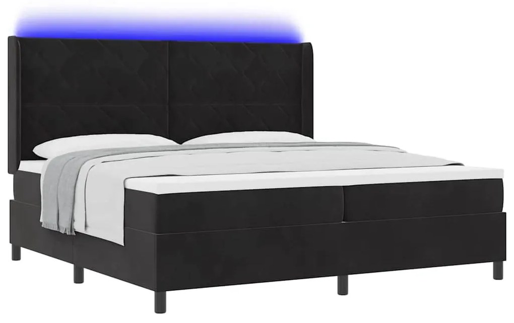 Cama Box com Colchão e LED Preta 200x200 cm Veludo