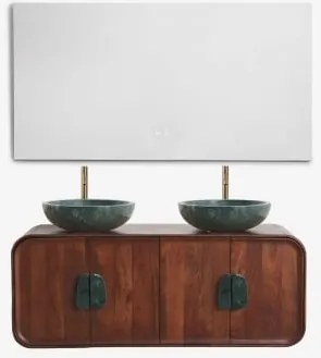 Conjunto De Móvel De Casa De Banho Dupla Suspensa 130x45 Cm Em Madeira De Manga E Pedra Natural Kivalina Mármore Verde Udaipur - Madeira - Sklum
