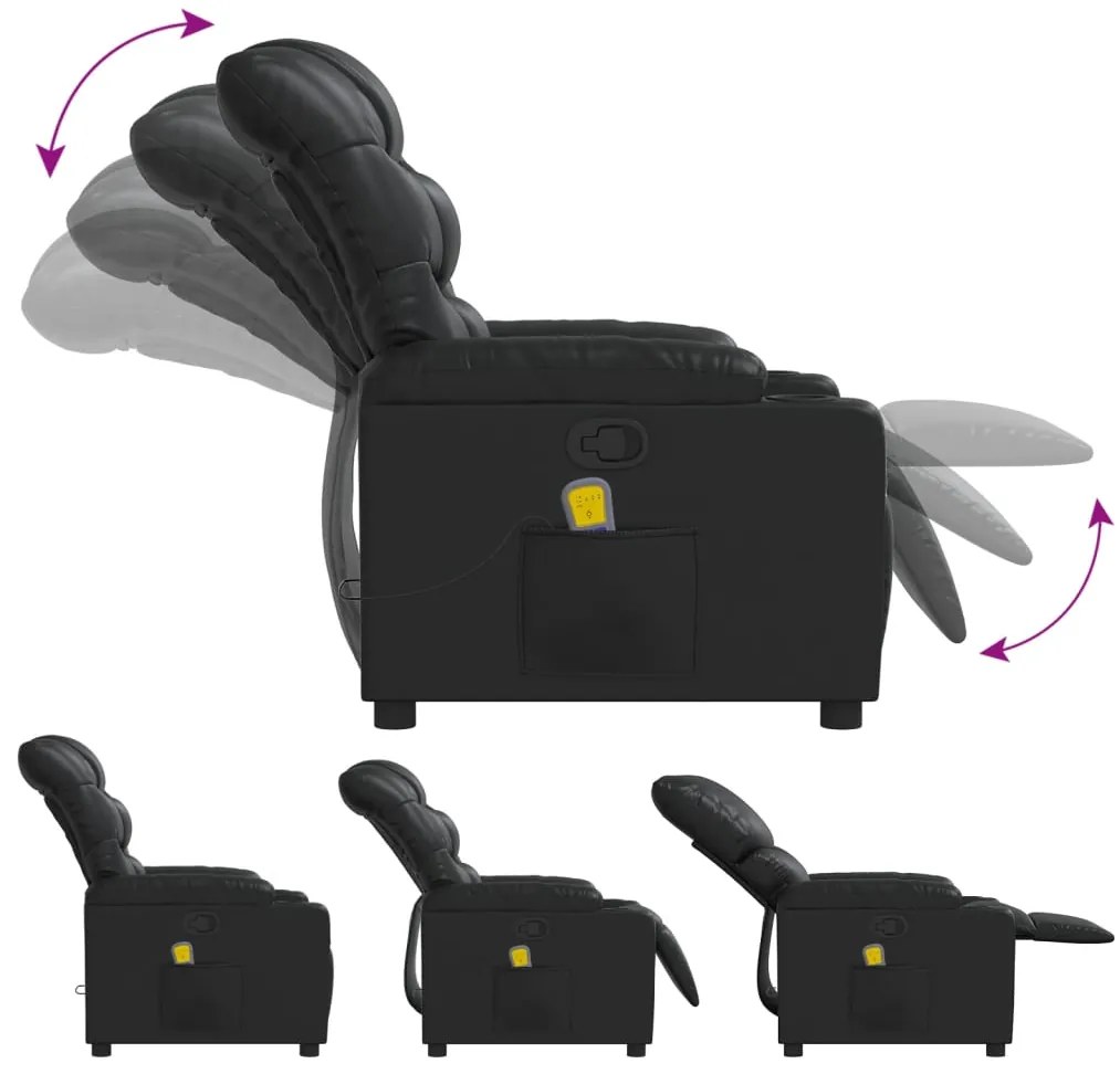 Poltrona de massagens reclinável couro artificial preto