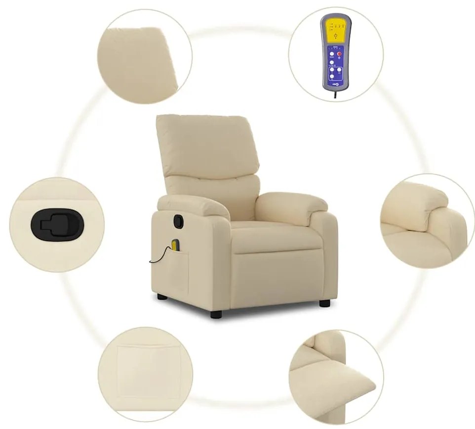 Poltrona de massagens reclinável tecido cor creme