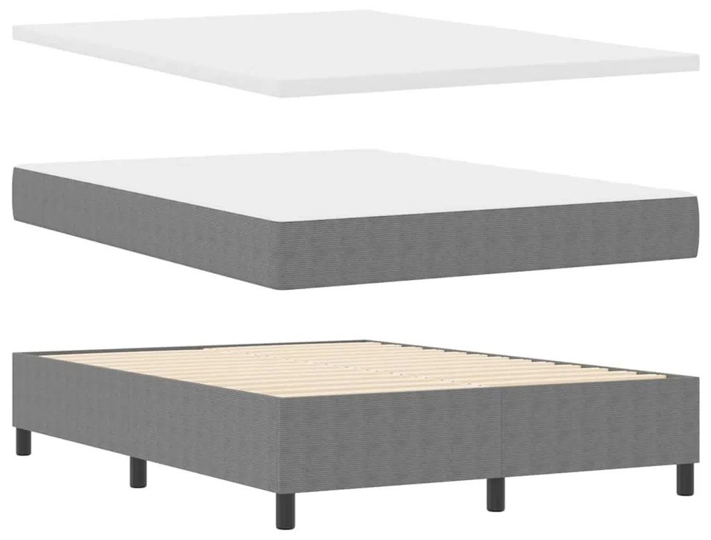 Cama Box Spring com Colchão e Luz LED Cinza 160x200 cm Tecido de Velud