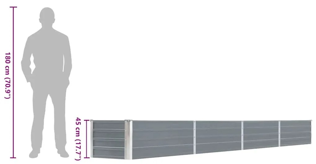 Canteiro elevado jardim aço galvanizado 320x40x45 cm cinzento