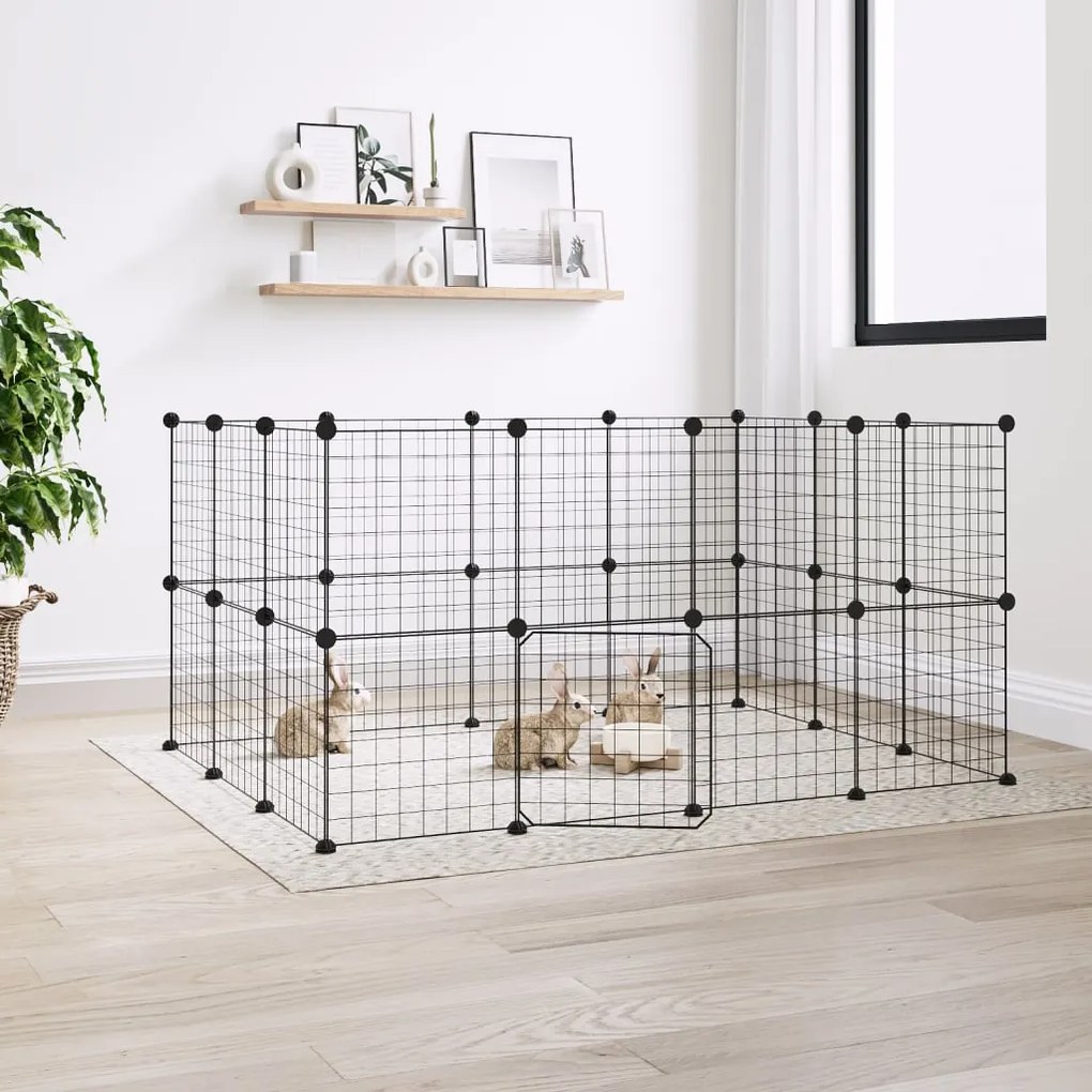 vidaXL Gaiola p/ animais de 28 painéis c/ porta 35x35 cm aço preto