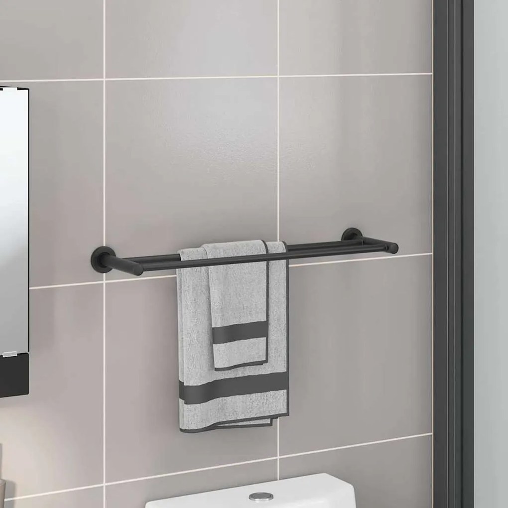 vidaXL Suporte de Toalha Preto 61 x 14.5 x 5 cm Aço inoxidável