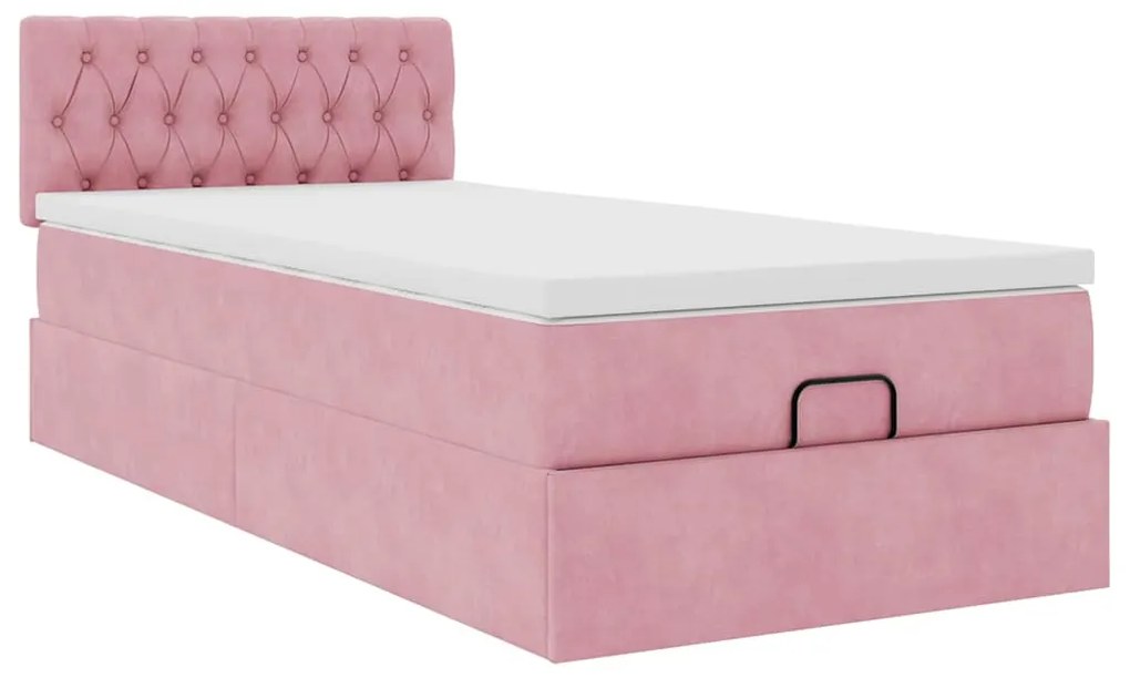 Estrutura de cama otomana com colchão rosa 90x200cm veludo