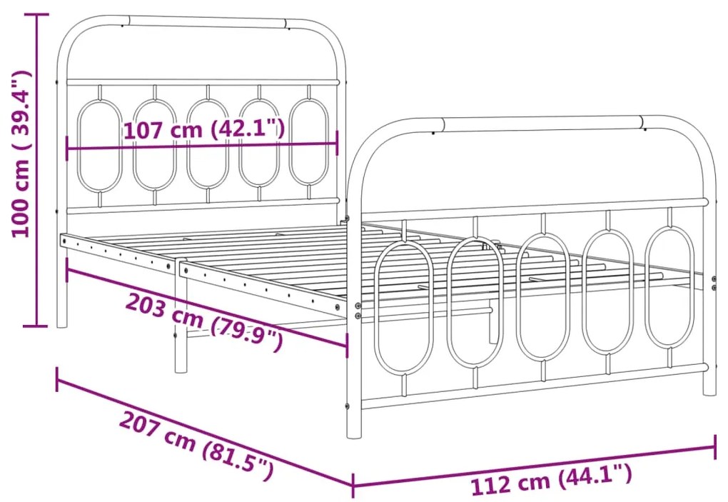 Estrutura de cama com cabeceira e pés 107x203 cm metal preto