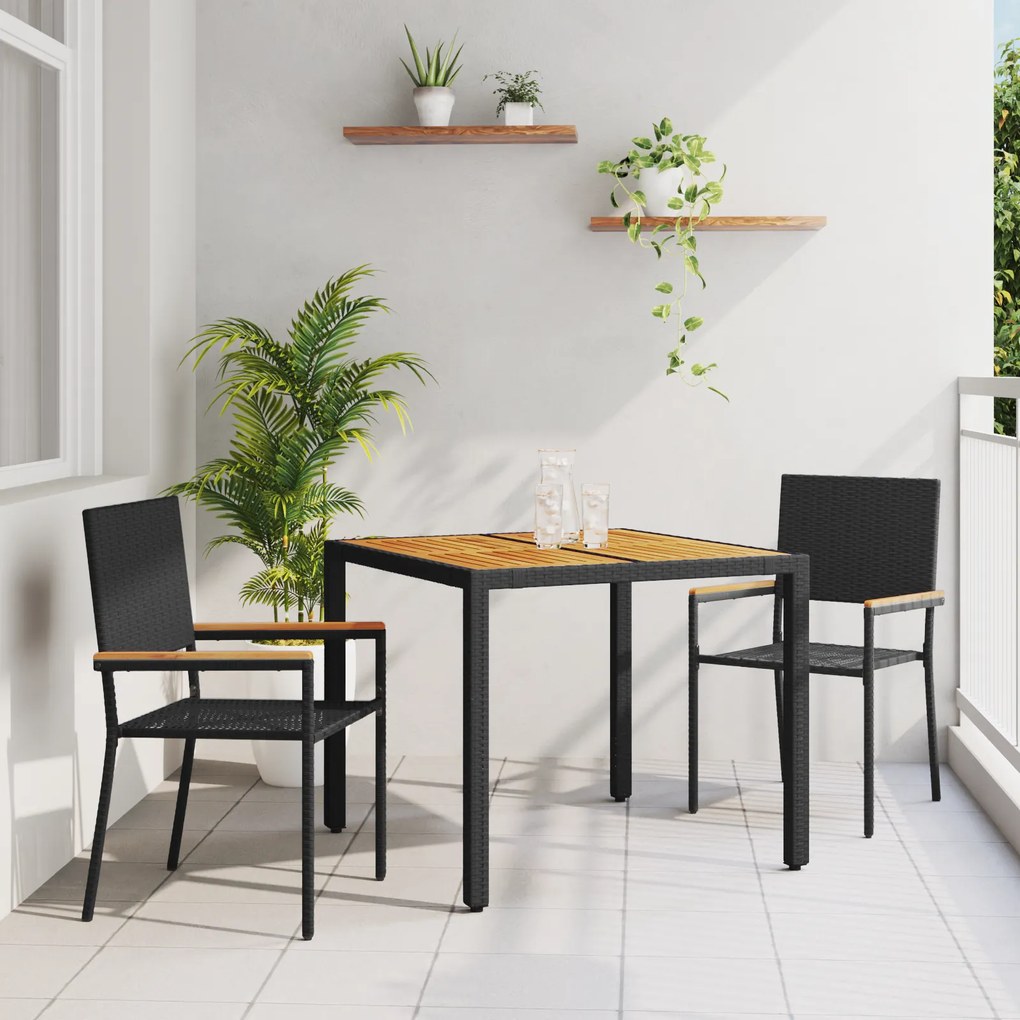 Conjunto de Jantar para Jardim vidaXL 3 Peças Polyratan Preto