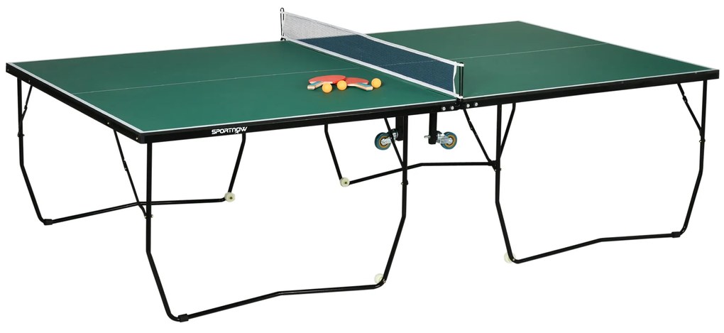 SPORTNOW Mesa de Ping Pong Dobrável Profissional Tamanho Padrão com Rede Raquetes e 2 Bolas 274x152,5x76 cm Verde | Aosom Portugal