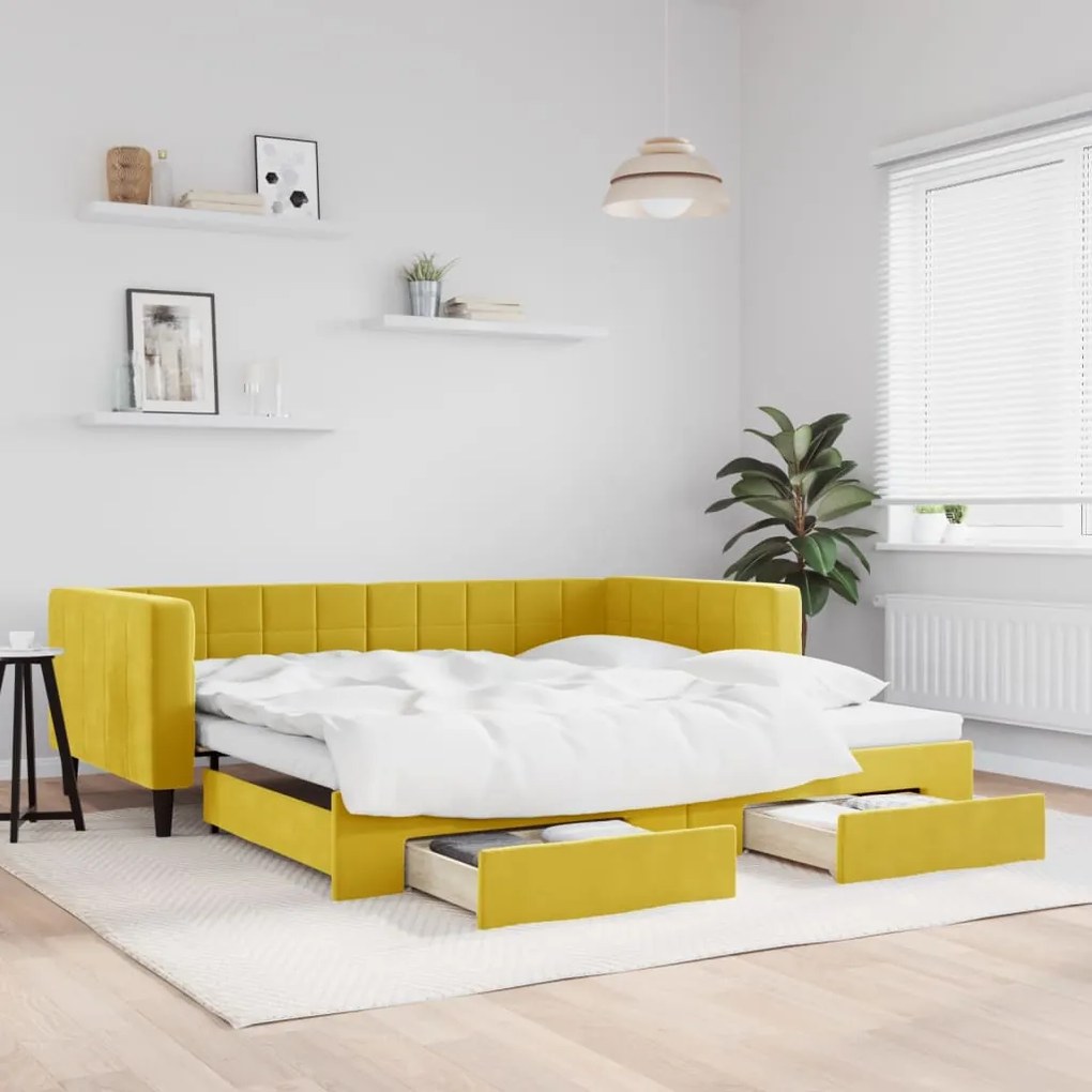 vidaXL Sofá-cama com gavetão e gavetas 100x200 cm veludo amarelo