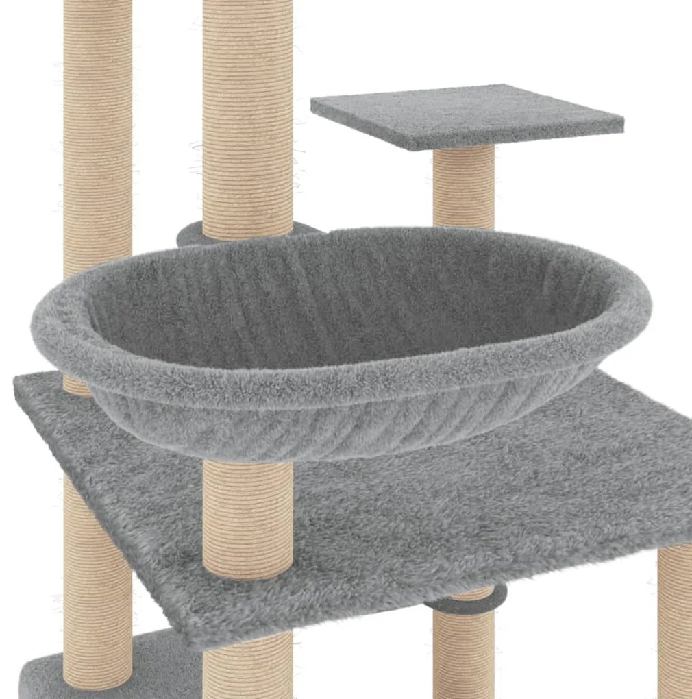 Árvore p/ gatos c/ postes arranhadores sisal 141 cm cinza-claro