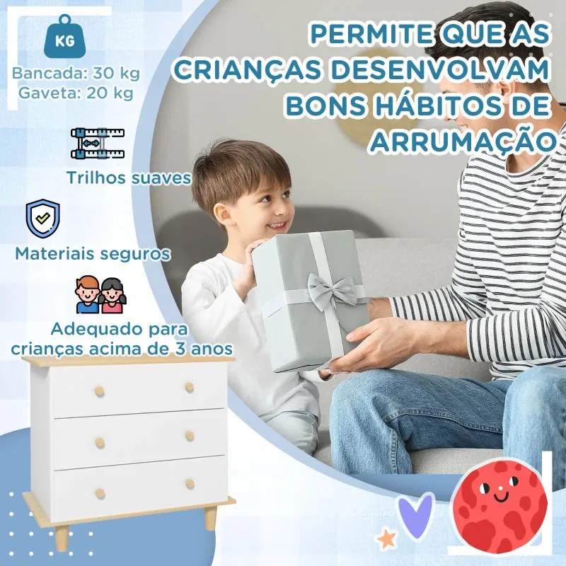 Cómoda Dara Infantil de 3 Gavetas - Design Nórdico