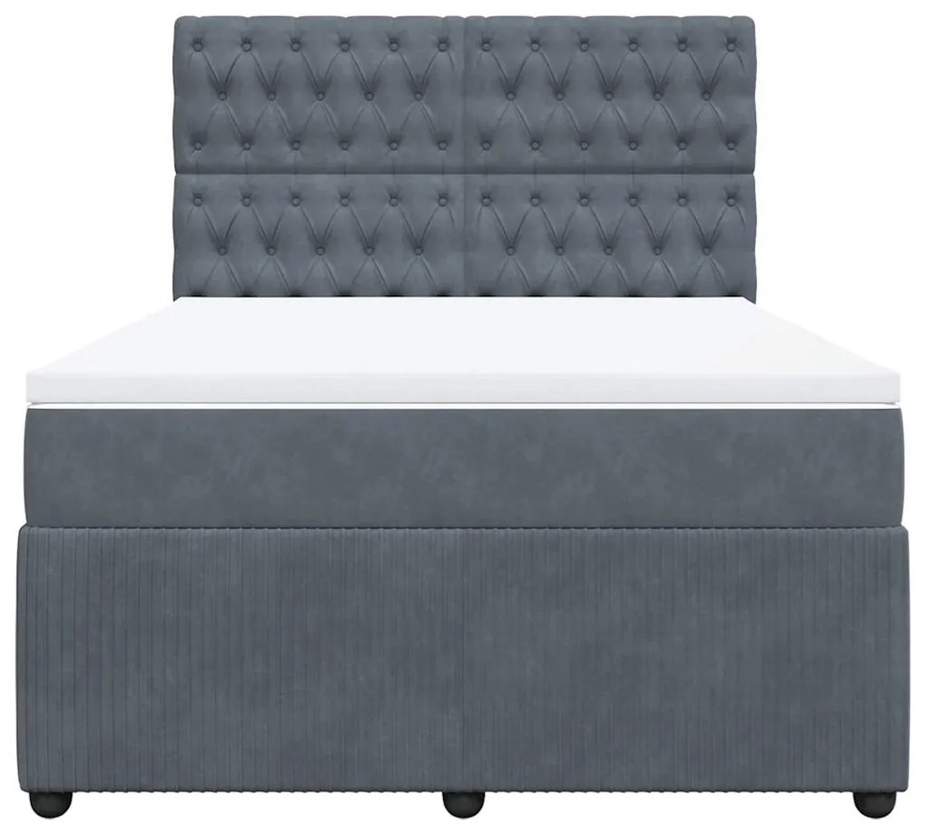 Cama com molas/colchão 140x200 cm veludo cinzento-escuro
